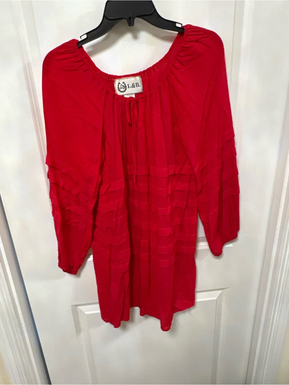L&B Bright Red Peasant Tunic Top